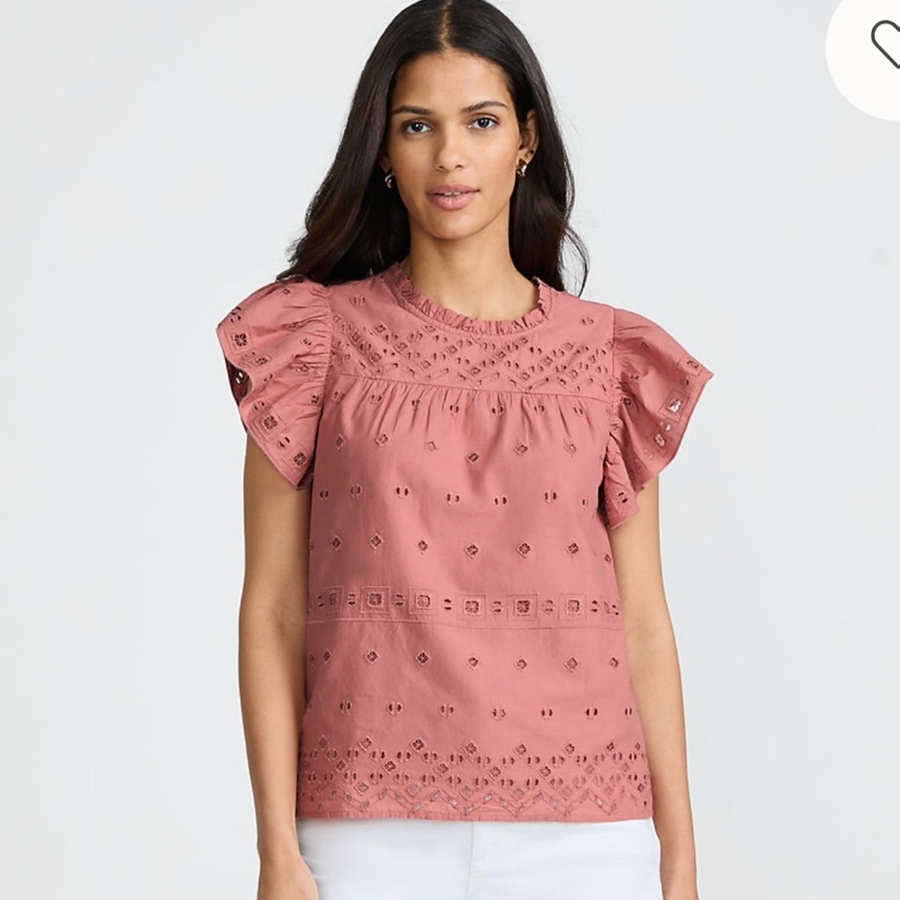 Lands’ End Dusty Pink Eyelet Blouse Medium Spring Casual Teacher - Picture 2 of 9
